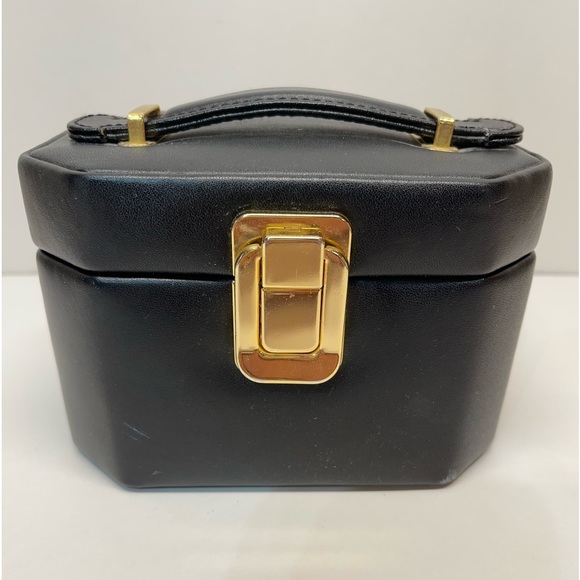Bags Vtg Black Leather Travel Jewelry Case Wgold Accents Poshmark